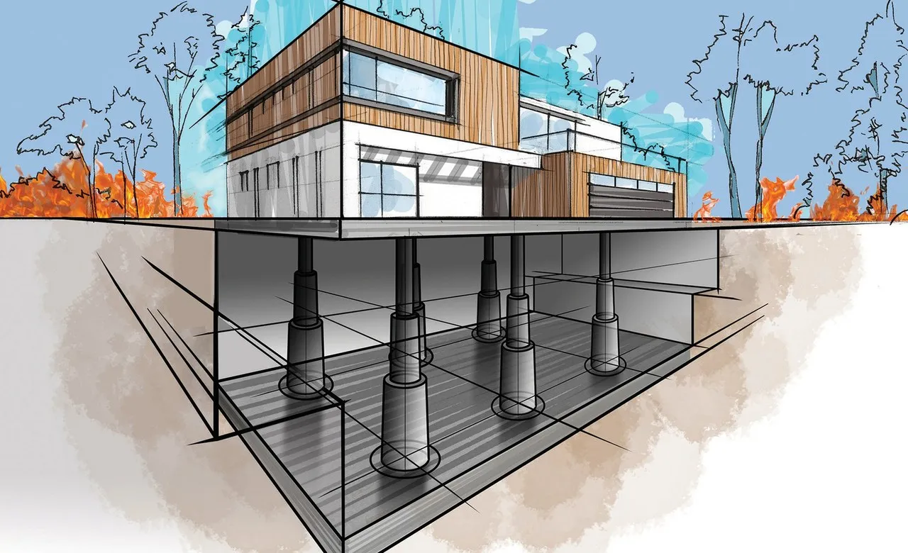 Cutaway illustration of a HiberTec home above its underground vault