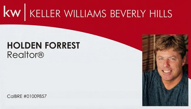 Keller Williams Beverly Hills business card for Holden Forrest, Realtor, with his photo