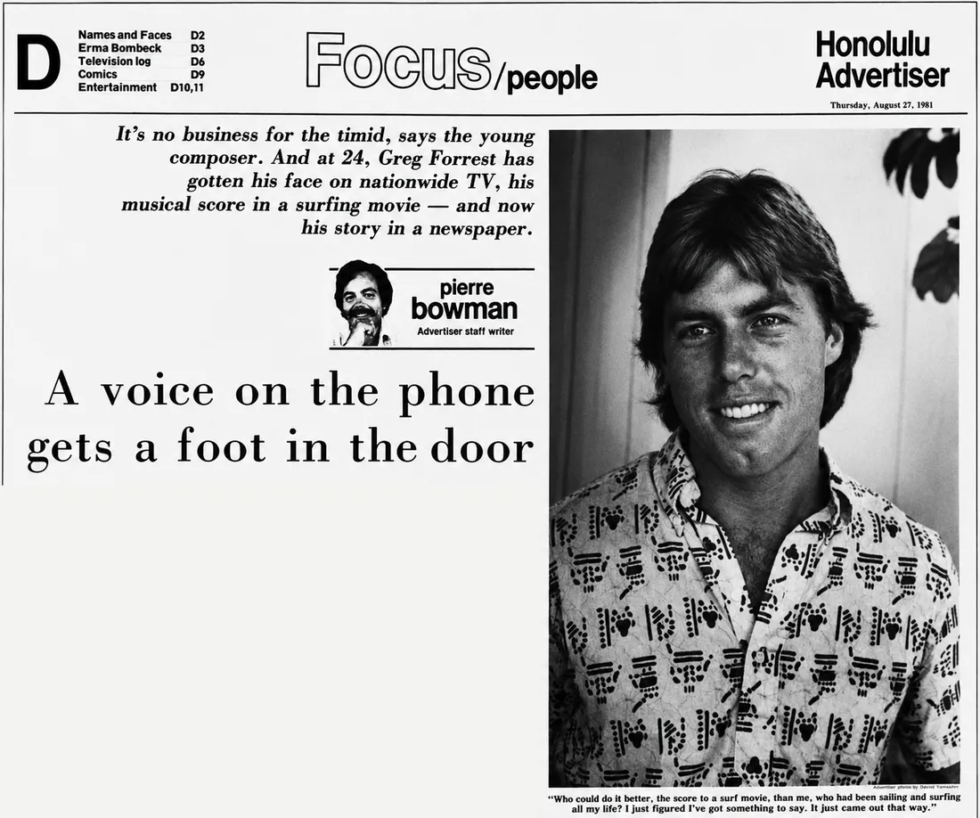 Headline and photograph excerpt from the Honolulu Advertiser composer profile