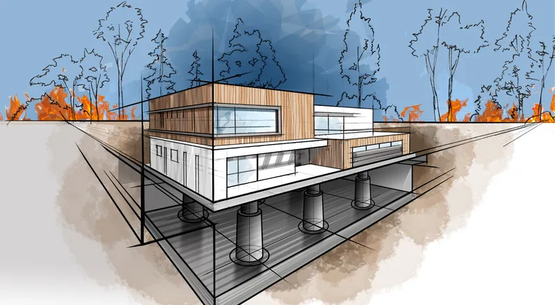 Cutaway illustration of a home partway into its underground vault